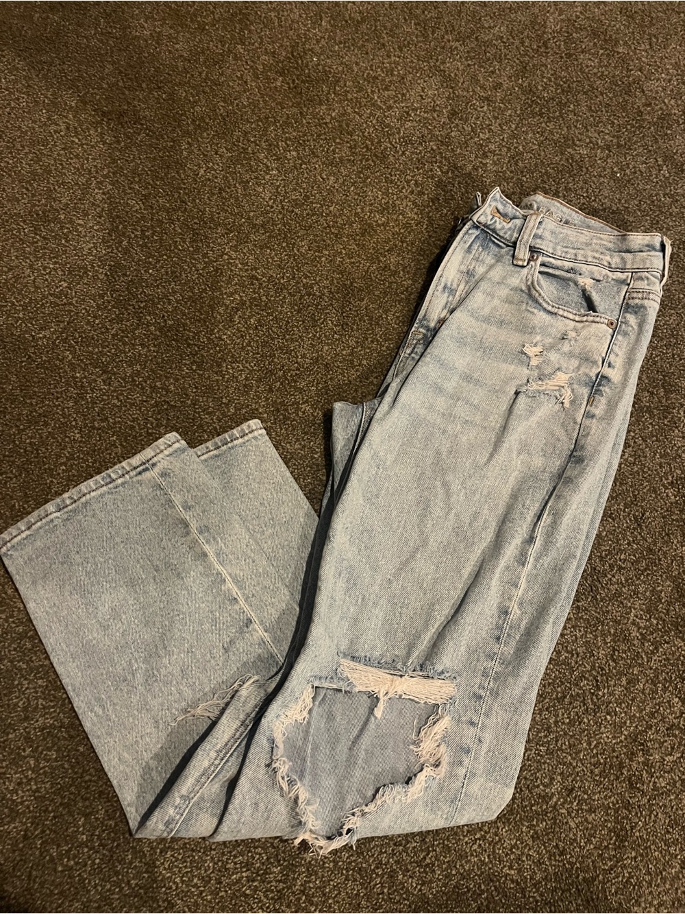 American Eagle Outfitters Light Blue Distressed Wide-Leg Jeans